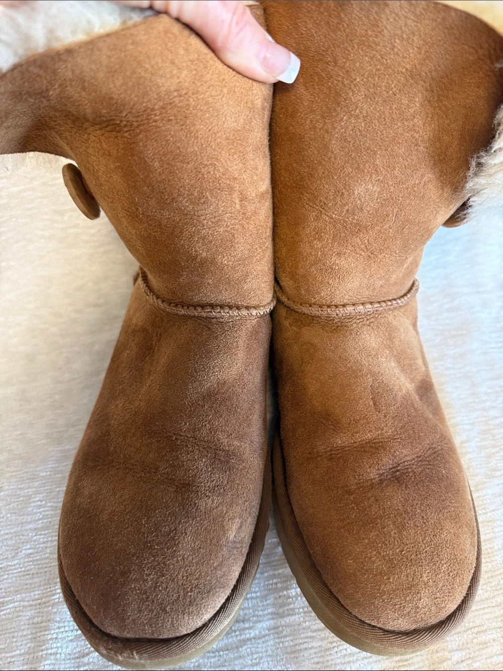UGG Women's Brown Shearling Button Short Boots